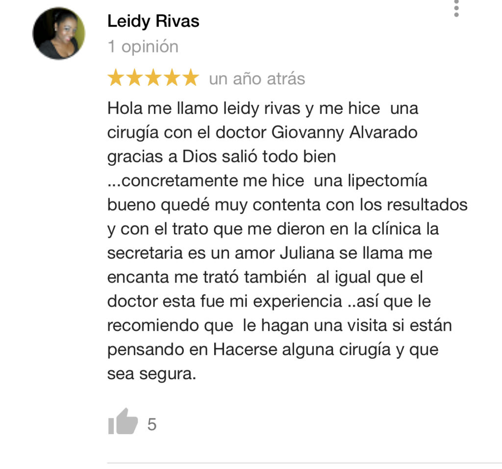 Comentario Dr. Giovanny Alvarado - Cirujano Plastico de Cali, Colombia